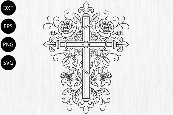Download Decorative Cross with Roses and Lilies - Decor Collection