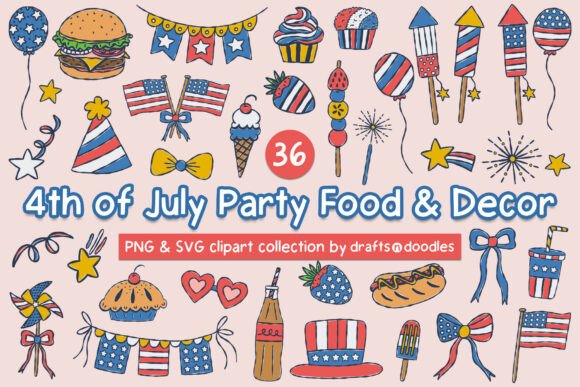 Download 4th of July Party Food and Decor Clipart - Decor Collection