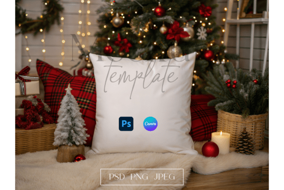 Download Holiday Pillow Mockup with Decor - Decor Collection