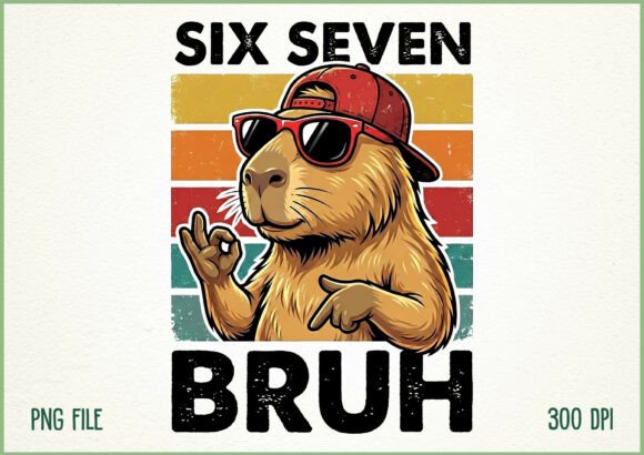 Download Six Seven Bruh Capybara Retro Meme PNG - Six seven Collection